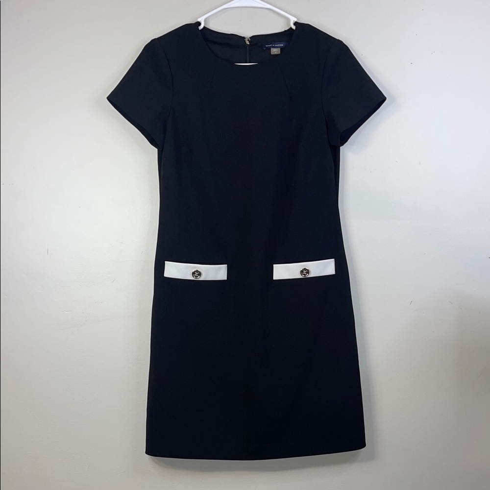 Tommy Hilfiger Black Mini Dress with White Accents Size 4P EUC #296